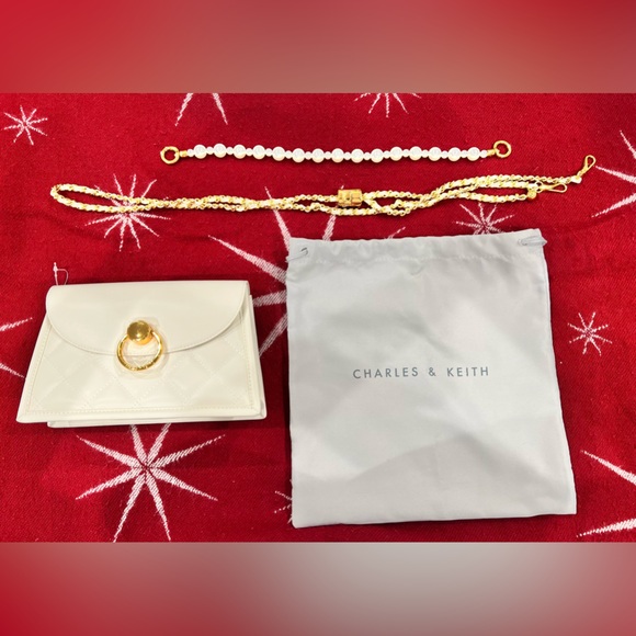 Charles & Keith Roza Beaded Handle Scarf Bag in Cream NWT - Picture 5 of 16